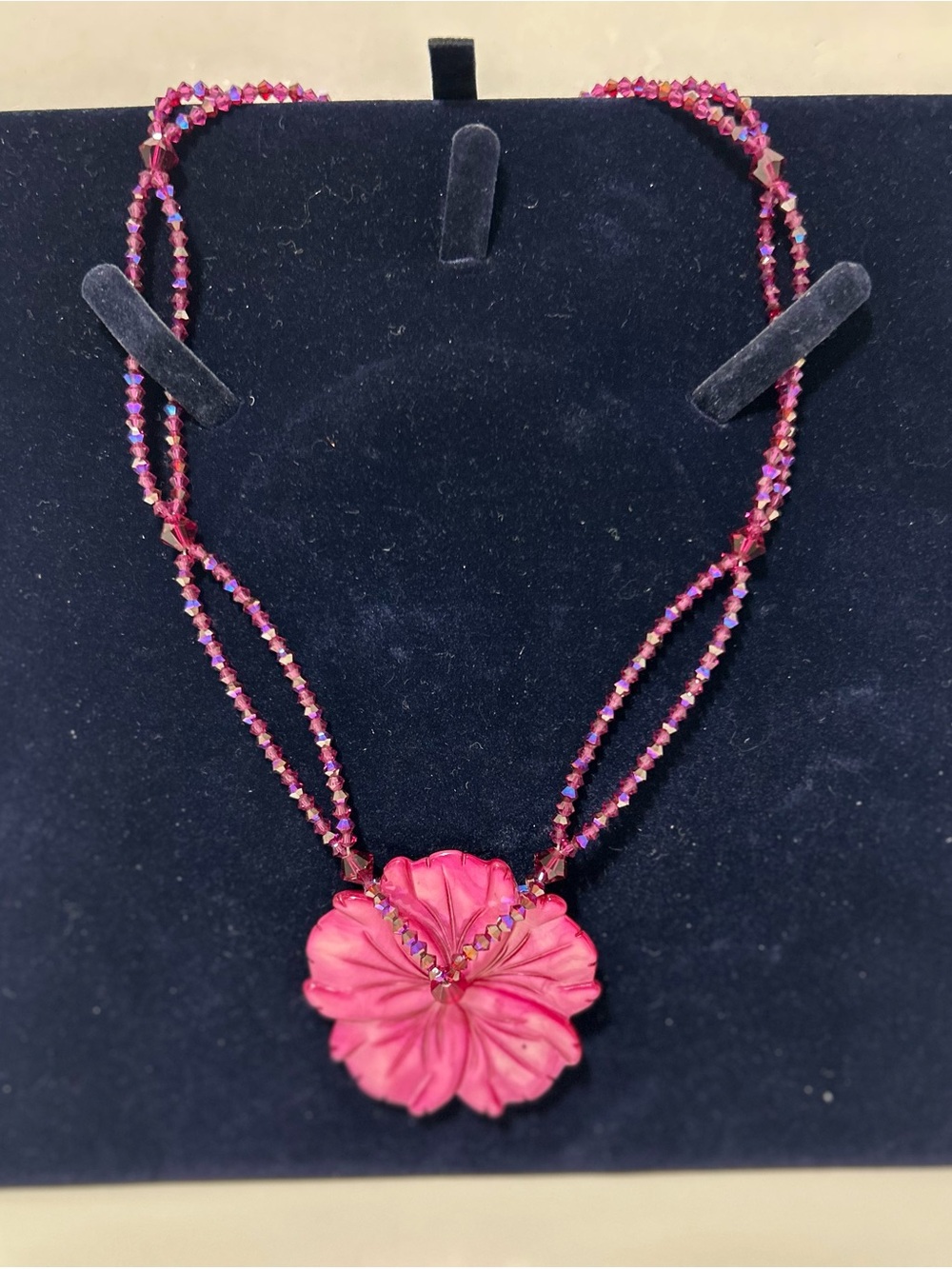 Pink Floral Pendant 16” Beaded Necklace - Women's Jewelry